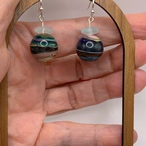 Upcycled Surfite & Sea Glass Earrings - Handmade Beach Jewelry